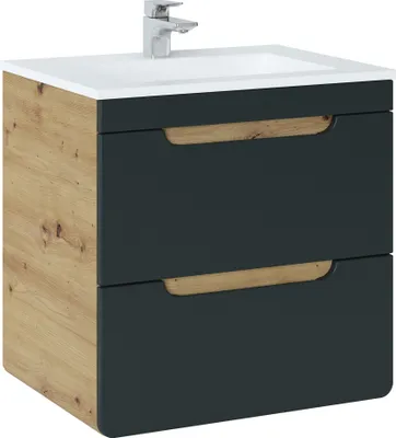 Produktbild von Badmöbel Set ARUBA COSMOS – EICHE 60 cm mit Waschbecken Matt Soft-Close Waschbecken Waschbeckenunterschrank