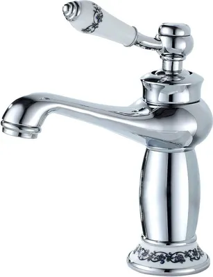 A close-up studio shot of a single bathroom faucet.