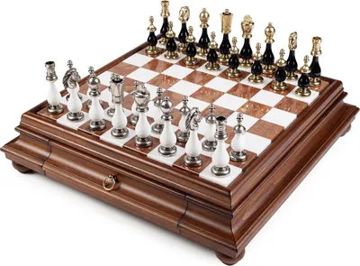 Immagine prodotto di Set Di Scacchi Italiano In Legno Di Faggio Bianco/Nero + Scacchiera In Marmo/Legno 46