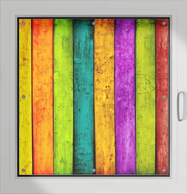 Produktbild von Wallario Lichtschutzbild, Dekorativer Sichtschutz Sonnenschutz 96 x 93 cm mit Motiv: Buntes Holz - bunte Streifen mit Farbe und Holzstruktur - Verdunklung ohne Bohren