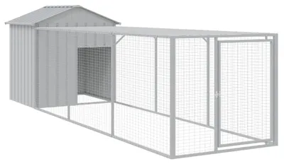 Produktbild von vidaXL Hühnerkäfig mit Auslauf Hellgrau 117x405x123 cm Stahl Verzinkt