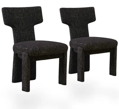 Productafbeelding van Set van 2 fluweelzachte eetkamerstoelen met een open, T-vormige rugleuning en een houten frame, zwart