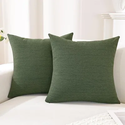Immagine prodotto di Set di 2 federe 60x60 cm, aspetto lino, cerniera invisibile, colore verde