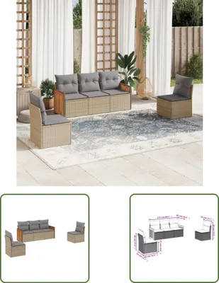 Produktbild von The Living Store 5-tlg. Garten-Sofagarnitur mit Kissen Beige Poly Rattan