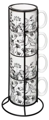 Obrázek produktu pro Keramické šálky na stojanu FLORAL, 240 ml, 4 ks