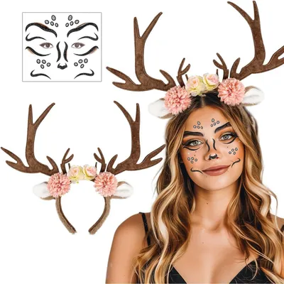 Produktbild von Reh Kostüm Set mit Haarreif und Gesichtstattoo für Damen & Kinder