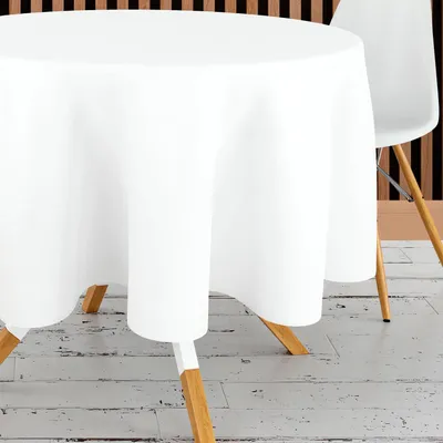 Produktbild von Fleckenabweisende Tischdecke für 4 Jahreszeiten, weich, strapazierfähig, nahtloser Saum, pflegeleicht, ideal für Hochzeiten, Feiertage und Partys, 140 cm Durchmesser, weiß
