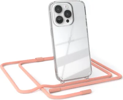 Produktbild von EAZY CASE Handykette für Apple iPhone 14 Pro, Clear Case aus Silikon, mit Umhängeband, abnehmbare Endstücke, Handyband in Rosa