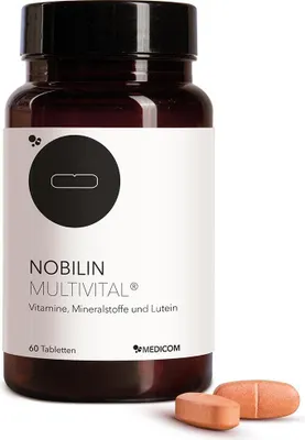 Produktbild von Medicom Nobilin Multivital® mit Vitaminen, Mineralstoffen und Lutein, 60 Kapseln, für mehr Vitalität