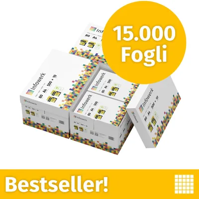 Immagine prodotto di NUOVO: Infowerk Carta per stampanti e fotocopie 15000 fogli 30 x 500 A4 Premium Bianco brillante CIE 160 Vincitrice del test Certificata PEFC