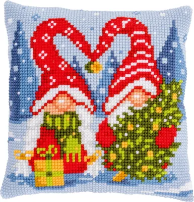 Produktbild von Vervaco Kreuzstichkissen "Weihnachtsgnomen", Stickbild vorgezeichnet, 40x40cm
