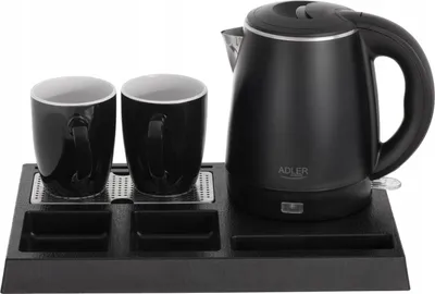 Produktbild von Adler AD 1387 Wasserkocher-Set, 1 Liter Fassungsvermögen, Abtropfschale und 2 Keramikbecher, 1300 W, Schwarz