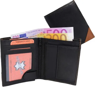Image de Porte-monnaie en cuir nappa Porte-monnaie combiné noir/tan