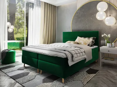 Produktbild von Masseno Boxspringbett SANTA 160x200 cm Komplett-Set mit Bonell Matratze und Topper, Polsterbett mit Bettkästen -Grün, KRONOS 19