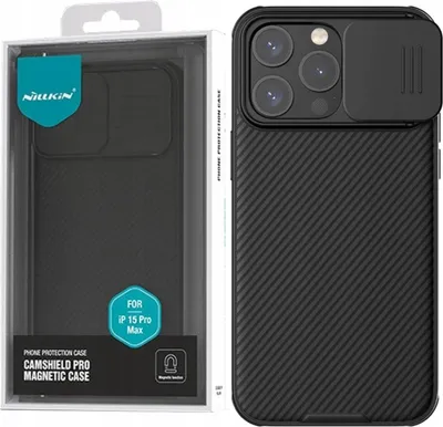 Image de Étui magnétique Nillkin Camshield Pro pour Iphone 15 Pro Max avec protection de l'appareil photo - Noir