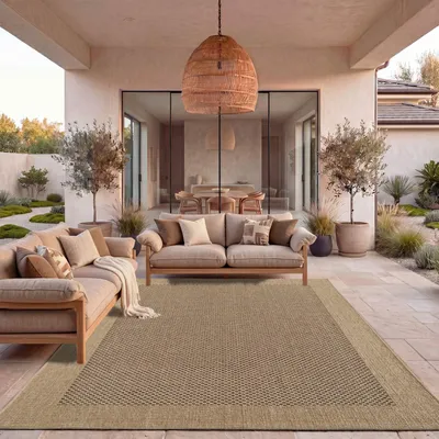 Produktbild von TT Home Teppich Für In- & Outdoor Balkon Küchenteppich Unifarben Sisal Design Bordüre Größe 200x290 cm