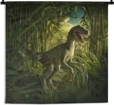 Produktbild von MuchoWow® Wandteppich Wandbehang Dinosaurier - Pflanzen - Grün - Illustration - Kinder - Jungen 90x90 cm Tapisserie Dekoration Wandtuch - Wandaufhänger