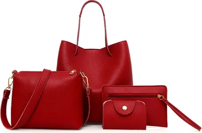 Produktbild von 4Pcs Damen Mode einfarbig weiches Kunstleder Umhängetasche Handtasche Geldbörse Set