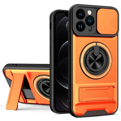 Obrázek produktu pro Magnetické pouzdro pro iPhone 12 Pro Max Ochranné pouzdro s posuvným krytem fotoaparátu a kroužkovým stojánkem Oranžová