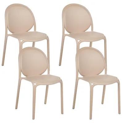Produktbild von BELIANI Gartenstuhl 4er Set Beige Kunststoff mit Rückenlehne ohne Armlehnen Modern Outdoor Balkon Terrasse Garten Kunststoffstuhl Plastikstuhl