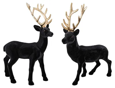 Image de Figurine Gilde, cerf, "Harry", plastique, noir, lot de 4, 2 pièces comme illustré, L. 11 cm, l. 31 cm, H. 45 cm 27118
