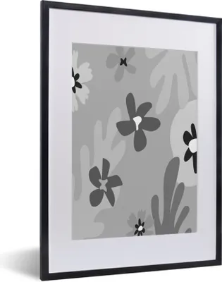 Produktbild von MuchoWow® Gerahmtes Poster Hintergrund - Blumen - Schwarz - Weiß 30x40 cm - Poster mit Schwarzem Bilderrahmen Wandposter Rahmen Foto Bilder - Wandposter Schlafzimmer