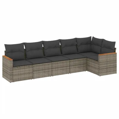 Produktbild von 6-tlg. Garten-Sofagarnitur mit Kissen Grau Poly Rattan