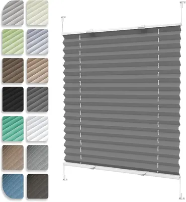 Productafbeelding van Plissé Rolgordijn - Vouwgordijn Klemmfix - Privacy en Zonwering - Zonder Boren - 30 x 75 cm - Grijs