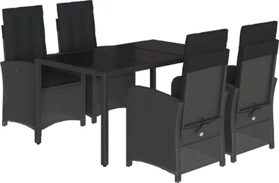 Produktbild von vidaXL 5-tlg. Garten-Essgruppe mit Kissen Schwarz Poly Rattan
