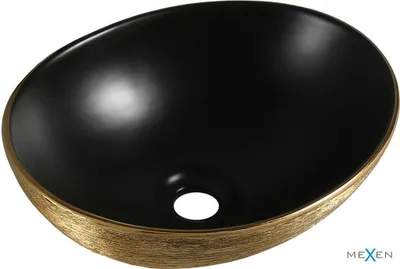 Immagine prodotto di Mexen Elza lavabo da appoggio 40 x 33 cm, nero opaco/motivo oro linee - 21014027