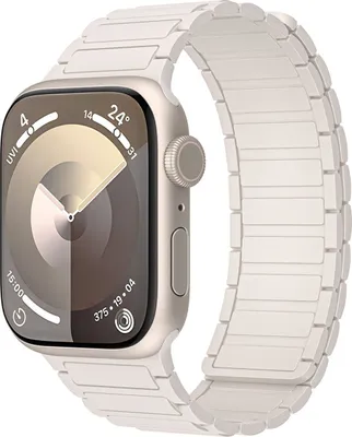 Produktbild von Für Apple Watch SE 2023 44mm Hochwertiges Silikon Magnetschlaufe Ersatz Arm Band Beige