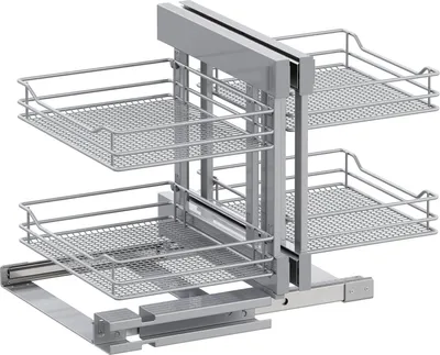 Produktbild von Vauth-Sagel VS Cor Flex Eckschrank Auszug Saphir - Set für Küchenunterschränke mit KB 1000mm - Korbablage aus Stahldraht, Stahl pulverbeschichtet silberfärbig