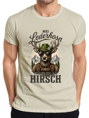 Obrázok produktu pre Mei Lederhosn, pánske tričko s motívom "Hirsch  Bayern Lederhose", farba: prírodná, veľkosť: M