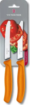 Immagine prodotto di Victorinox Classix Coltello da tavola rotondo seghettato 11cm 2 pezzi - arancione