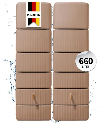 Productafbeelding van 4rain SLIM wandtank SET 660 L, taupe, 2x Slim 330 L, incl. verbindingsstuk, AI-gegenereerde afbeelding