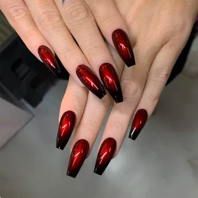 Produktbild von Künstliche Fingernägel Lang Ballerina Halloween Schwarz Wein Rot Ombre Gothic Fake Nails mit Nagelkleber