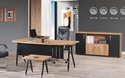 Productafbeelding van Bureau set, hoekbureau, kantoormeubilair, kast, 3-delig, hout, zwart