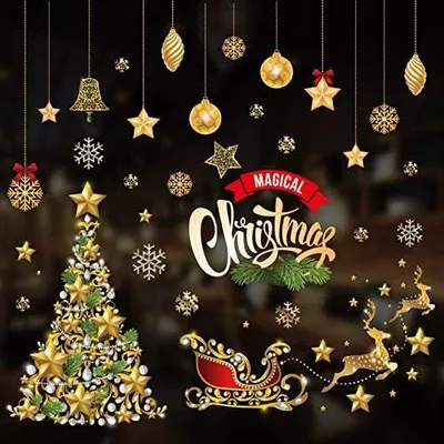 Produktbild von Fensterbilder für Weihnachten, Schneeflocken und Weihnachtsmann Fensterdekoration aus statischem PVC