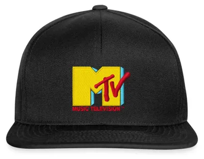 Produktbild von Spreadshirt MTV Logo Als Stick-Design Snapback Cap, One size, Schwarz/Schwarz