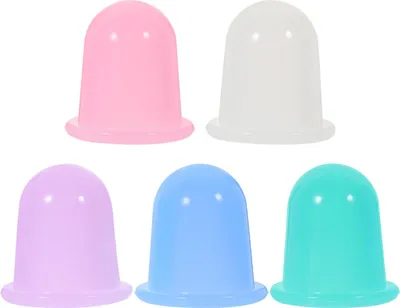 Produktbild von Premium Silikon Schröpfen Set 5er, hautschonend transparent, starke Saugkraft Vakuumtherapie gegen Muskelverspannungen Cellulite
