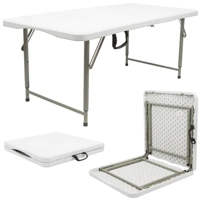 Klapptisch 120 cm, höhenverstellbar, weiß, Kunststoff, klappbar