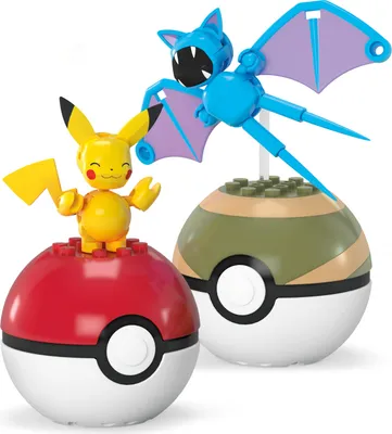 Two Pokemon-themed Pokeballs with figures on top, set against a white background.