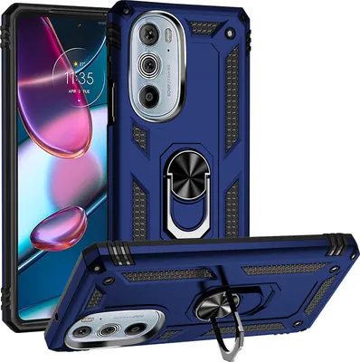 Immagine prodotto di Custodia per Motorola Edge 30 Pro robusta a doppio strato, protezione militare con supporto ad anello e supporto blu