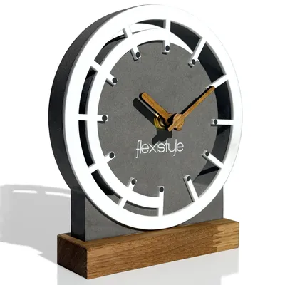 Produktbild von Modern standuhr tischuhr klein aus Holz Eiche Wohnzimmer Badezimmer Uhr Holz tischuhren holzuhr Tisch Uhr tischuhr modern standuhr Clock grau Weiß
