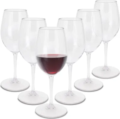 Produktbild von Mehrweg Kunststoff Weinglas 330 ml kratzfest - 6er Set - Camping Weinkelch wiederverwendbar - Weinkelch für Rotwein Weißwein Stielglas Plastik Wein Glas
