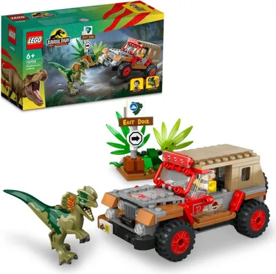 Image de LEGO 76958 Jurassic Park Embuscade du Dilophosaurus, Set de jouets dinosaures avec figurine et jeep pour les enfants de 6 ans et plus