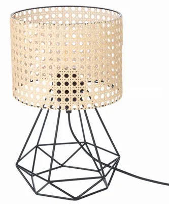 Image de Ledigo Lampe de Chevet Structure Noire Abat-jour Rotin Moderne