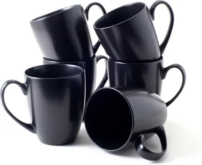 Produktbild von Hanseküche Kaffeebecher 6er Set in Groß – Kaffeetassen aus hochwertiger und massiver Keramik, 400 ml Volumen und großem Henkel, große Becher in mehreren Farben und schönem Muster (Schwarz Matt)