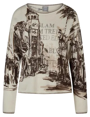 Produktbild von Rabe Pullover mit Citydessin, Gebäudemotiven & Strasssteinen, Braun, Gr. 42