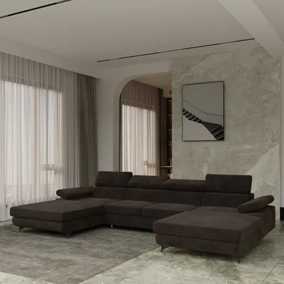 Produktbild von Masseno Ecksofa DETTI mit Schlaffunktion U-Form, Sofa mit Bettkasten, Wohnzimmersofa, Couch, Soffa, Bettsofa, Couchgarnitur- Braun, MONOLITH 29